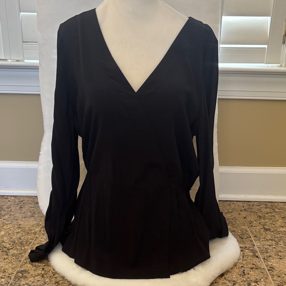 J. Crew Black V-Neck Long Sleeve Blouse